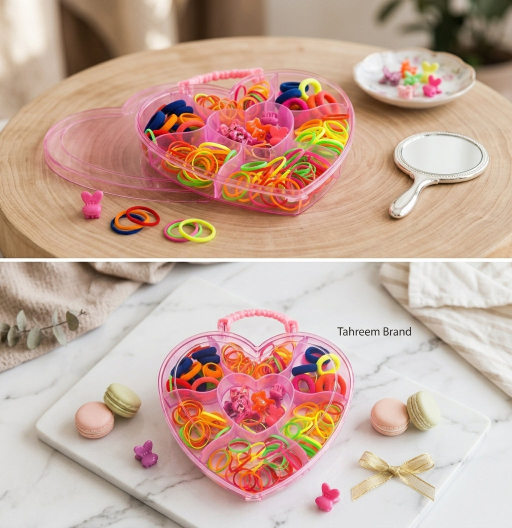 girls hair accessories set / girls hair accessories box/ girls ponies rubber bands and catchers/ hair accessories
